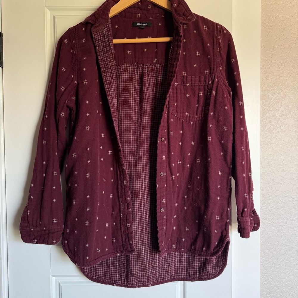 Burgundy Button-Up Shirt with Pattern